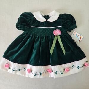 Vintage Deadstock Velvet Floral Dress 9-12 months